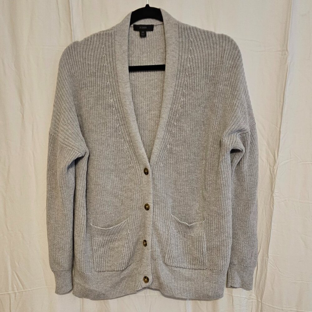 J. Crew V-neck cotton-blend cardigan sweater in Heather Dove (XS)